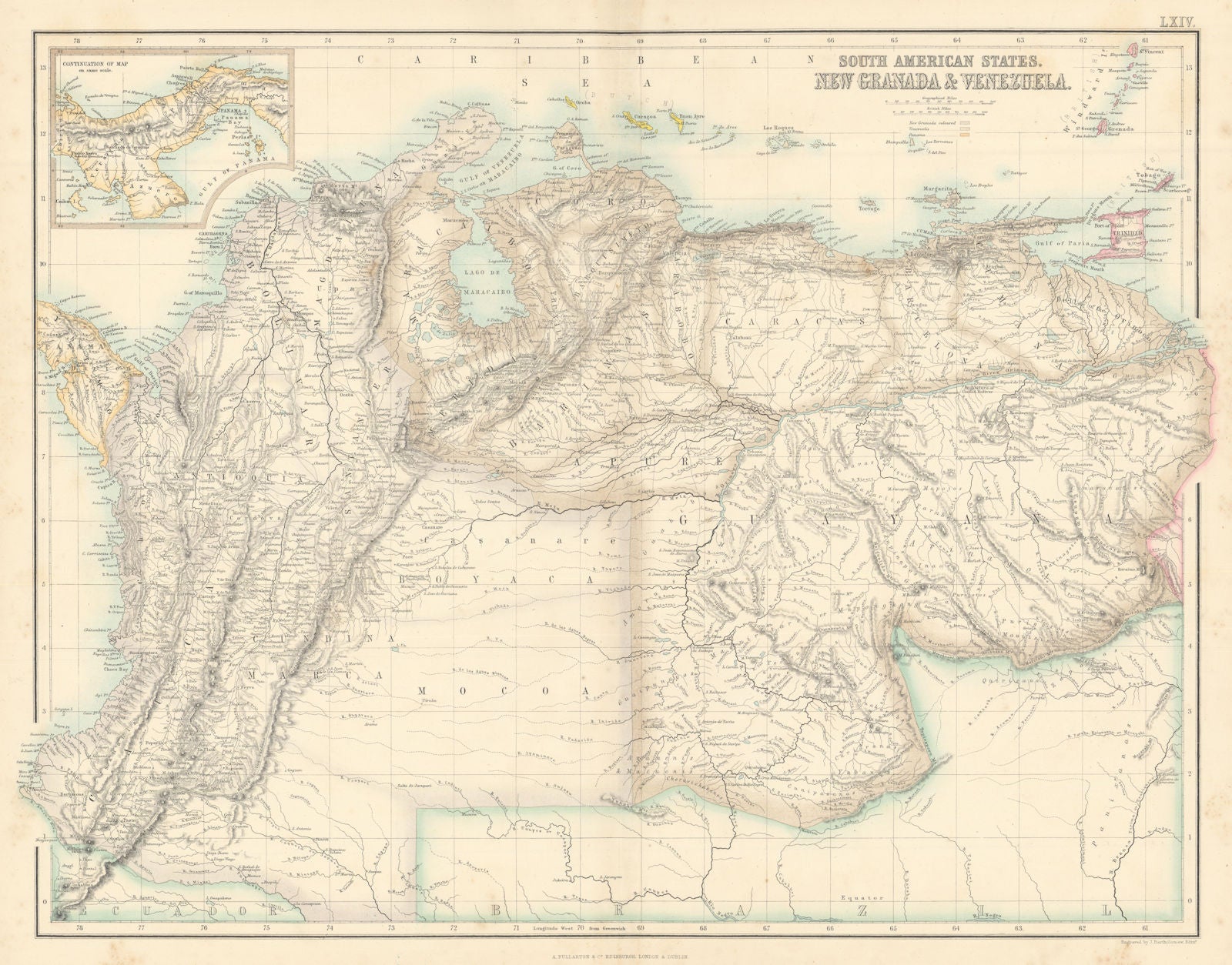 South America. New Granada & Venezuela. Colombia Panama. FULLARTON c1863 map